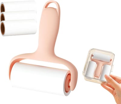 Draagbare mini-pluisverwijderaar - mini-pluisroller voor op reis - plakkerige pluisroller - pluisroller voor het verwijderen van dierenharen van kleding met 60 navulvellen - pluisborstel voor tapijt, autostoelen, stof, honden - met handvat - roze