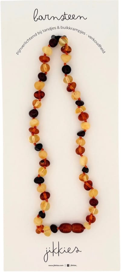 Jikkies Barnsteen Ketting - Natuurlijk Baltisch Barnsteen - Pijnstillend tegen doorkomende tandjes - Multi - 32CM