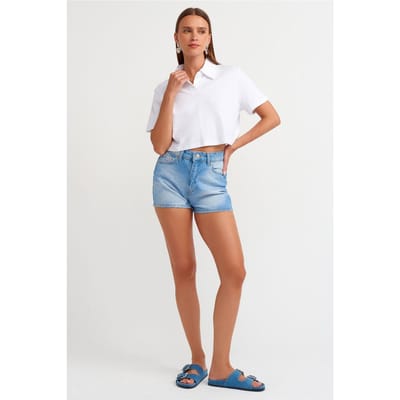 Hoge Taille Katoenen Denim Mama Shorts