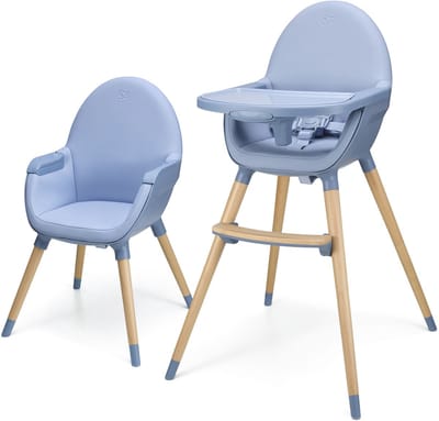 Kinderkraft FINI 2 Kinderstoel 2‑in‑1 – Kunstlederen Bekleding – Verstelbare Tray – Omzetbaar naar Speelfauteuil – Voor 6 Maanden‑5 Jaar – Nordic Breeze