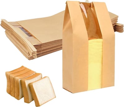 50 Stuks Bruine Broodzakken met Venster, 23 x 5 x 12 cm Kraftpapier, Ideaal voor Thuisgebakken Brood, Toast en Koekjes
