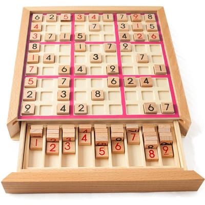 Planche de Puzzle Sudoku en bois, ensemble de jeu de Sudoku en bois avec tiroir, casse-tête mathématique, jouets de bureau rose
