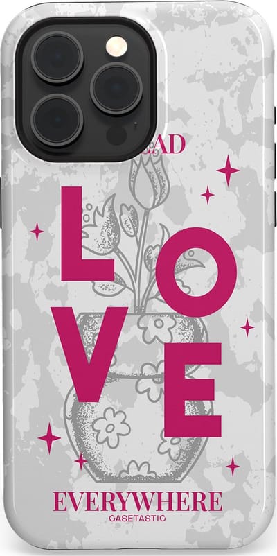Casetastic hoesje geschikt voor Apple iPhone 15 Pro Max - MagSafe - Dubbellaagse bescherming - Spread Love Everywhere - Grijs Roze - Valentijn - Valentine - Fashion Case - Lichtgrijs Wit Roze