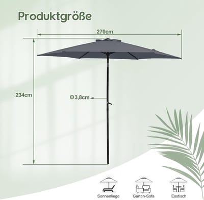Balkon- & Tuinparasol Depauwonen LED Zonneparasol Rond Ø 270 cm | Knikbaar 30° aan beide zijden | UV-bescherming UPF 50+ | Waterafstotend & Robuust | Voor Balkon, Terras, Tuin & Zwembad | Beige | Z...