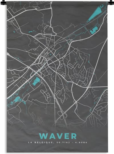 Wandkleed - Wanddoek - Plattegrond – Waver – Blauw – Stadskaart - Kaart - 120x180 cm - Wandtapijt