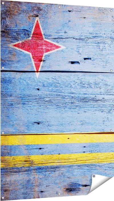 Gards Tuinposter Aruba Vlag op Hout - 100x150 cm - Tuindoek - Tuindecoratie - Wanddecoratie buiten - Tuinschilderij