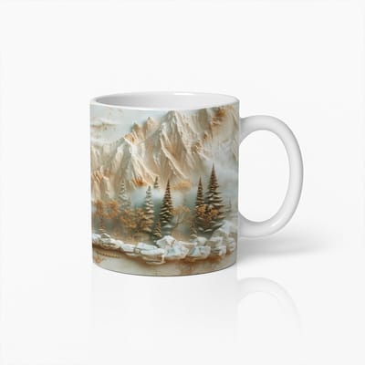 Berglandschap Mok – Natuur Koffiebeker met Besneeuwde Bergen en Bos Illustratie