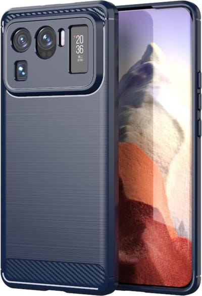 MobyDefend Hoesje - Geschikt voor Xiaomi Mi 11 Ultra - TPU Backcover - Geborstelde Metaal & Carbon-Look - Navy blauw