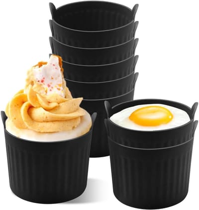 GELLDG Siliconen bakvormen geschikt voor de airfryer - 8-delige set - Siliconen eierbakvormen - Siliconen muffinvormen - Inclusief bakvorm en bakvormen geschikt voor de airfryer - Geschikt voor het maken van eiergerechten, cupcakes en puddingen