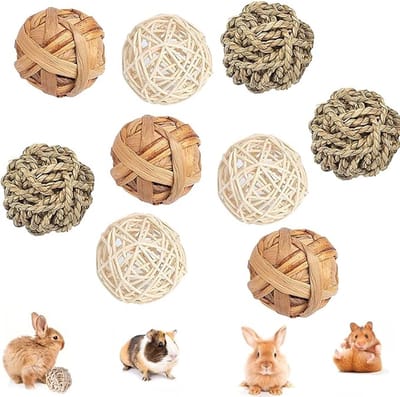 Famanu - Kauwballen, kauwspeelgoed, konijnenspeelgoed, grasbal, wilgenbal, voor kleine dieren, konijnen, kauwspeelgoed, rotanballen, tandverzorgingsspeelgoed, grasspeelgoed voor konijnen