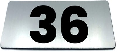 Nummerplaatje 36 - 80 x 50 x 1,6 mm - RVS-look geborsteld - Incl. 3M-tape | Nummerbordje - Deur en kamernummer - brievenbusnummers - Gratis verzending - 5 jaar garantie | Gratis Verzending