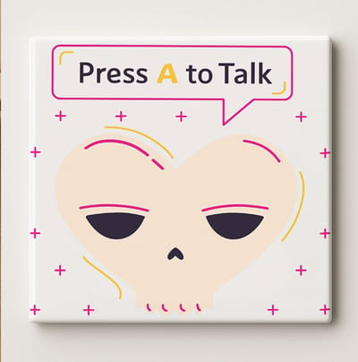 Press A to Talk Keramische Tegel 15x15 cm – Grappig Gamer Schedel Ontwerp – Stoere Wanddecoratie & Perfect Cadeau voor Gamers of Streamers