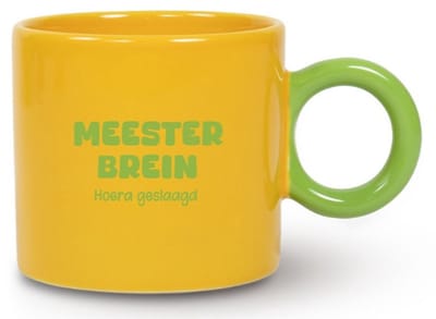 Mok “Meester Brein” Hoera Geslaagd - Origineel Diploma Cadeau - Geslaagd Mok - Examen - Diploma