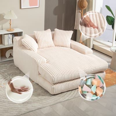 Gutent-Bank Moderne corduroy slaapbank Cloud Couch met 3 zachte kussens, comfortabele eenpersoons vloerbank voor woonkamer, appartement of kantoor (beige)