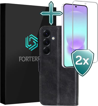 Hoesje Met 2x Screenprotector - Geschikt voor Samsung Galaxy A37 - Luxe Pasjeshouder - Flip Case - Bookcase Portemonee - Kunstleer Book Case - Flipcase Hoes - Book Cover - Walletcase - Portemonneehoes - Zwart