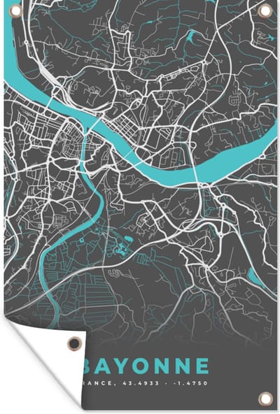 Muurdecoratie Bayonne - Plattegrond - Kaart - Stadskaart - Frankrijk - 120x180 cm - Tuinposter - Tuindoek