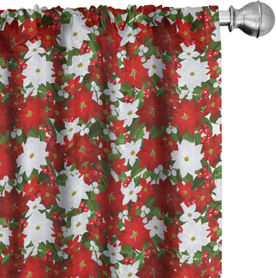 ABAKUHAUS Holly Mistletoe Gordijnen – 2-delige set 75x225 cm – Microvezel