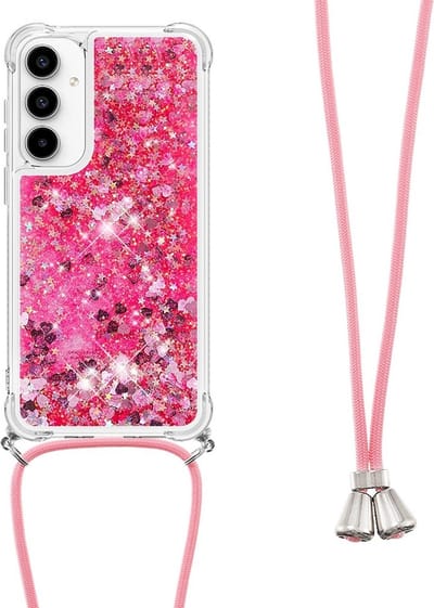 Coverup Hoesje - Geschikt voor Samsung Galaxy A35 Hoesje - Coverup Liquid Glitter Back Cover met Koord - Pink