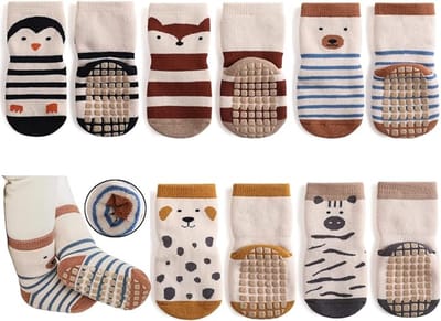Dikke antislip babysokken - 5 paar warme wintersokken met antislip voor peuters - Kruipsokken voor meisjes en jongens - Maat L, 3-5 jaar