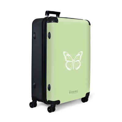 NoBoringSuitcases.com® - Koffer groot - Reiskoffer lichtgewicht - Groene achtergrond met witte vlinder - Rolkoffer met 4 wielen - Grote trolley XL - 98 liter bagage