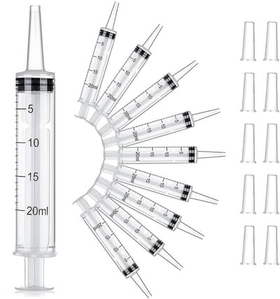Dailygoods- Plastic Spuiten 10-Pack - 20 ml - Met Dop - Zonder Naald - Voor Wetenschappelijke Laboratoria - Duidelijke Gradatiemarkeringen - Rubberen Punt Afdichting - Spuit