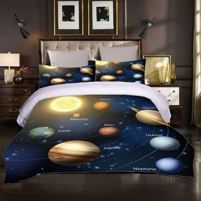Cosmisch Zonnestelsel Planeet 3D Beddengoed Set Voor Kinderen Jongens Meisjes Quilt Set 1 Dekbedovertrek En 2 Kussenslopen Zacht Eenpersoons Tweepersoons W90xL190cm