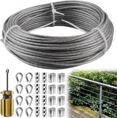 Roestvrijstalen Draadkabel 3 mm, 20 m met PVC-coating en Aluminium Hulzen