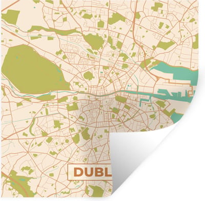 Muurstickers - Sticker Folie - Dublin - Stadskaart - Vintage - Plattegrond - Kaart - 100x100 cm - Plakfolie - Muurstickers Kinderkamer - Zelfklevend Behang XXL - Zelfklevend behangpapier - Stickerfolie