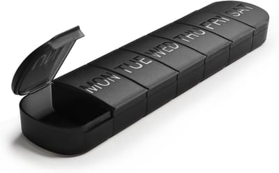 Set van 2 Wekelijkse Pillenorganizers – 7 dagen – Grote pillendoos – 1 keer per dag – Ideaal voor Reizen – voor het bevatten van medicijnen (Zwart)