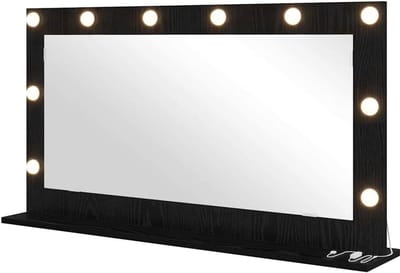 Make-up Spiegel - Verzorgingsspiegel LED - Persoonlijke Verzorging - Warm Wit Licht - 100 x 55 cm - Zwart Eiken