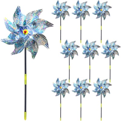 Daity 10 stuks - Reflecterende windmolentjes als vogelafschrikker - 24,4 cm diameter - zilverkleurig - vogelafschrikker voor buiten - sterk reflecterend - geschikt voor terrassen - balkons en tuinen.