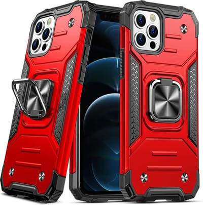 Hoesje Geschikt voor iPhone 12 - Heavy Duty Armor hoesje Met Kickstand ringhouder – Rood