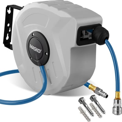 MASKO® Automatische Luchtslanghaspel 10 meter Luchtslang voor compressor 8-18 bar - Persluchtslang met Slanghaspel - Grijs