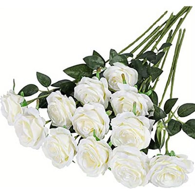 12 stuks Realistisch Kunstrozenboeket voor Bruiloften, Verjaardagen en Meer  voor Bloemstukken en Huisdecoratie wit