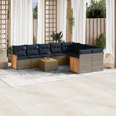 vidaXL - 10-delige - tuinbankset - met - kussens, - grijs - polyrotan