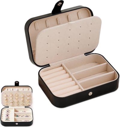 Famanu – Ringdoos met deksel en slot, sieradenbakje voor meerdere ringen, luxe opbergdoos, zwart