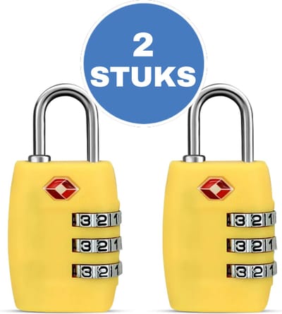 Kofferslot - 2 stuks - Hangslot - Cijferslot - 3 Cijfers - TSA Gecertificeerd - Geel