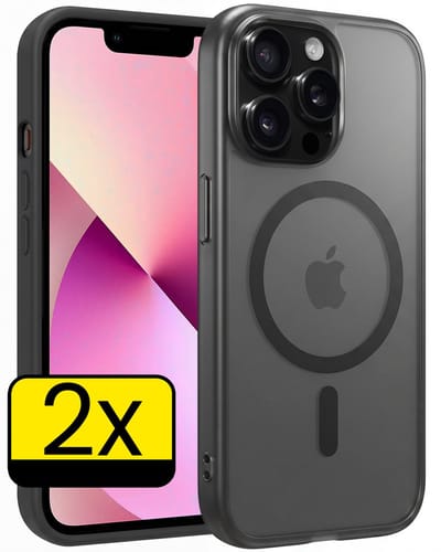 Hoesje - 2 Stuks - Geschikt voor Apple iPhone 14 Pro - Magsafe Compatible - Sterk & Shockproof - Back Cover - Shock Proof Case - Telefoon Hoes - Telefoonhoesjes - Zwart