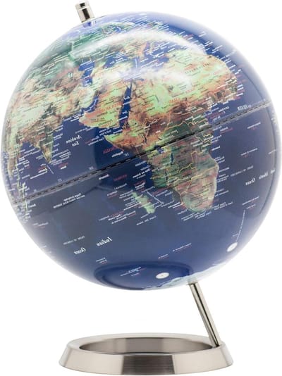 25cm World Globe - RVS Ring Staande - Metallic Kleur Blauwe Aarde Wereldbol