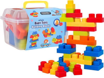 Playos® - Zachte Bouwblokken - in Koffer - 32 delig - Meerkleurig - vanaf 18 maanden - met Stickers - Bouwen - Stapelen - Sensorisch Speelgoed - Sinterklaas