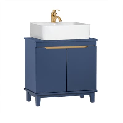 SoBuy Wastafel Onderkast BZR113-B – Badkamerkast met Deuren – Smal Opbergkast van Hout – Wastafelmeubel, Donkerblauw, 60x59x30cm
