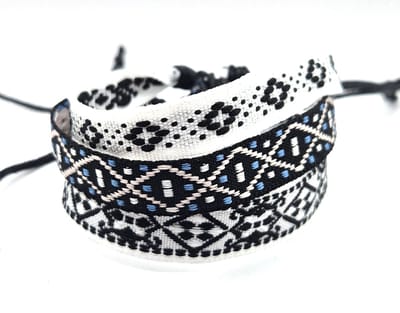 Heren Armbanden set- Touwarmband- Ibiza armbanden 3 stuks- Wit Blauw Zwart- Man- Gevlochten armbanden- Festival armbandjes- LiLaLove
