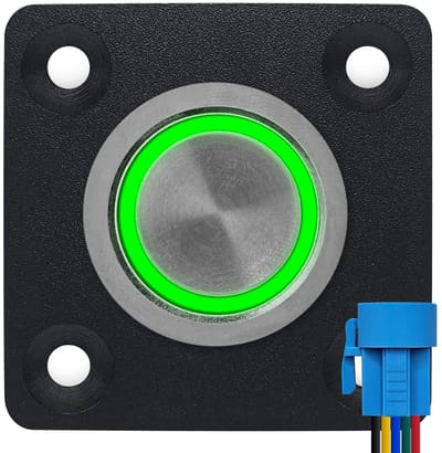 ProRide Metalen drukschakelaar Inbouwpaneel 12V ON-OFF - 22mm - met Aansluitkabel - 12V/24V - LED indicatie Groen