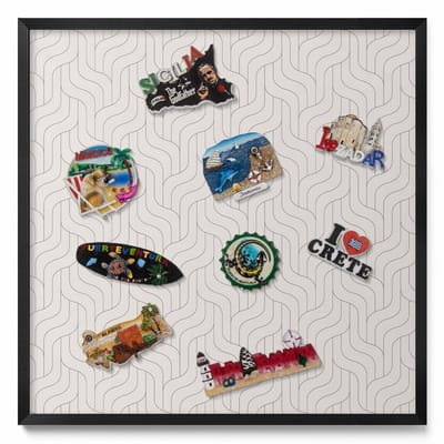 Tulup Magneetbord met Zwarte Frame - Romig Magneetbord met Patronen - 50 cm x 50 cm - Regelmatig lineair patroon - Magneetbord voor Foto's en Notities - Magneetbord voor Reissouvenirs - Magnetisch Bord Foto Bevestiging
