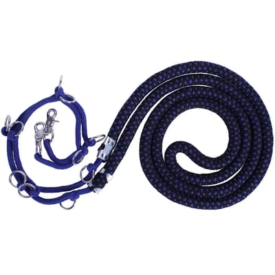 Qhp Longeerhulptouw Luxe Blauw/Zwart - L | Zwart | Longeerlijn paard