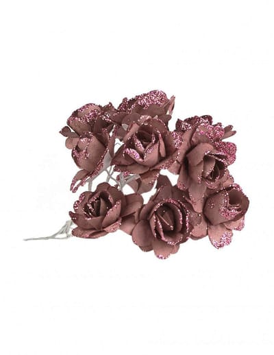 HOBI - 12 rosegouden glitter papieren bloemen 9 cm met flexibele steel