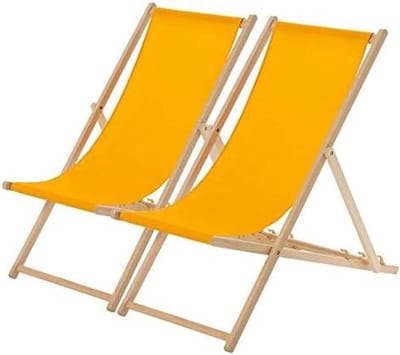 Houten ligstoel - Canvas stoel - Buiten ontspannen - Opvouwbaar ontwerp - 56 cm breed - Mosterdgeel