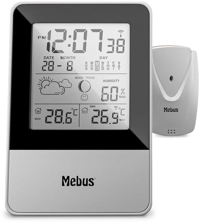 Funkgesteurde Weerstation met Buitensensor, Thermometer, Hygrometer, Radioklok en Weersvoorspelling