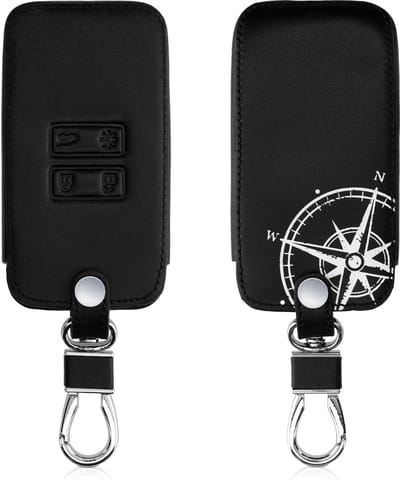 kwmobile autosleutelhoes geschikt voor Renault 4-knops Smartkey autosleutel (alleen Keyless Go) - Hoesje van imitatieleer in wit / zwart - Vintage Kompas design