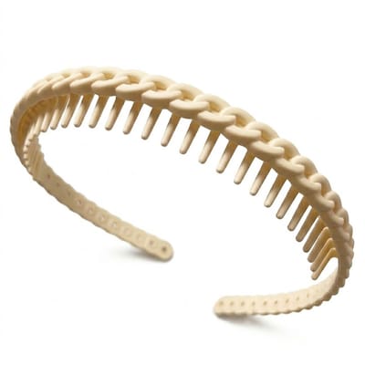 Crèmekleurige kunststof haarband dames en heren – smalle haarband met schakel design en antislip tanden – flexibele unisex haar accessoire